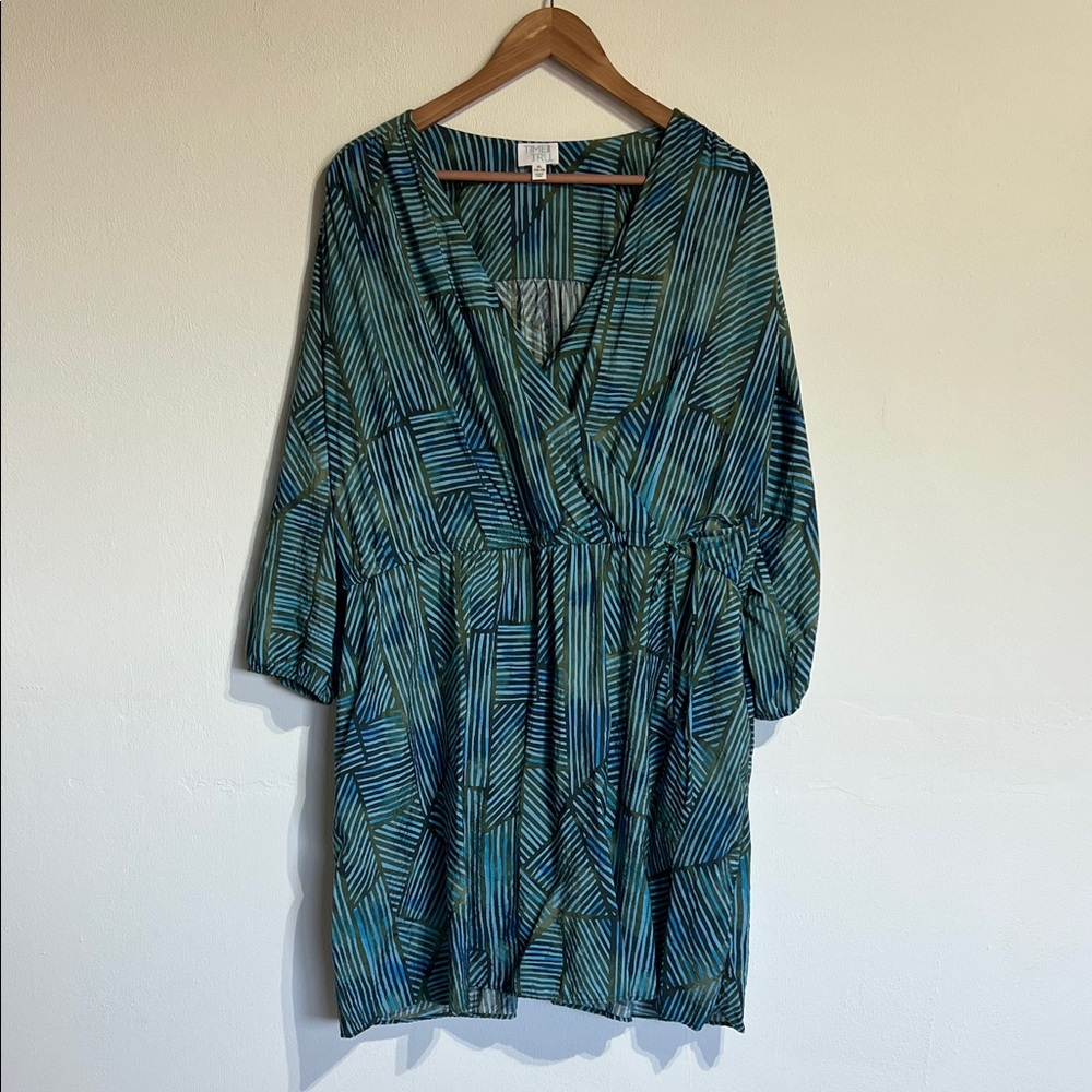 Time and Tru Teal and Navy Geometric Dress